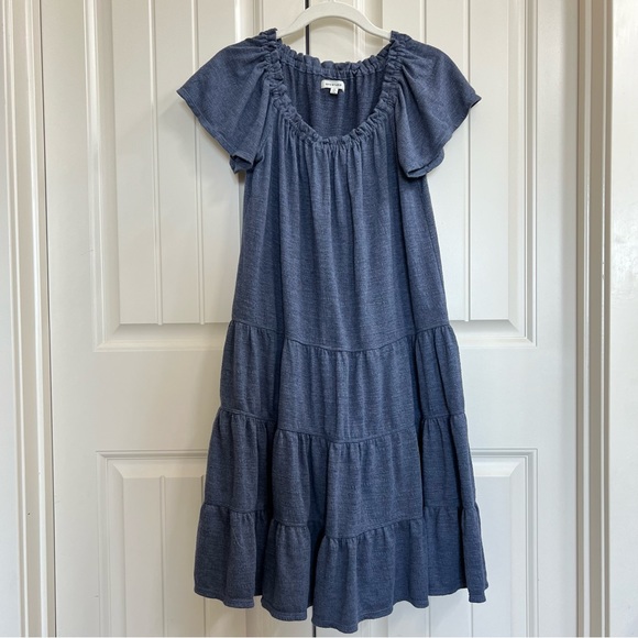 Max Studio Dresses & Skirts - Max Studio Womens Jersey Knit Dress Ruffle Sleeves Tiered Skirt in Blue, Size S